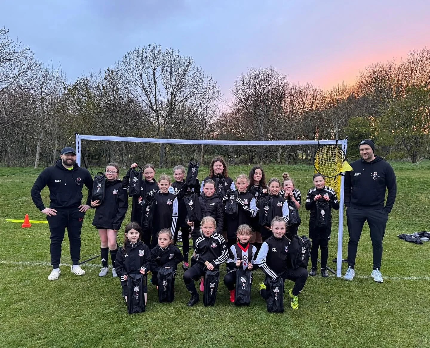 Fraserburgh Link Up Girls with their Origin sponsored kit bags
